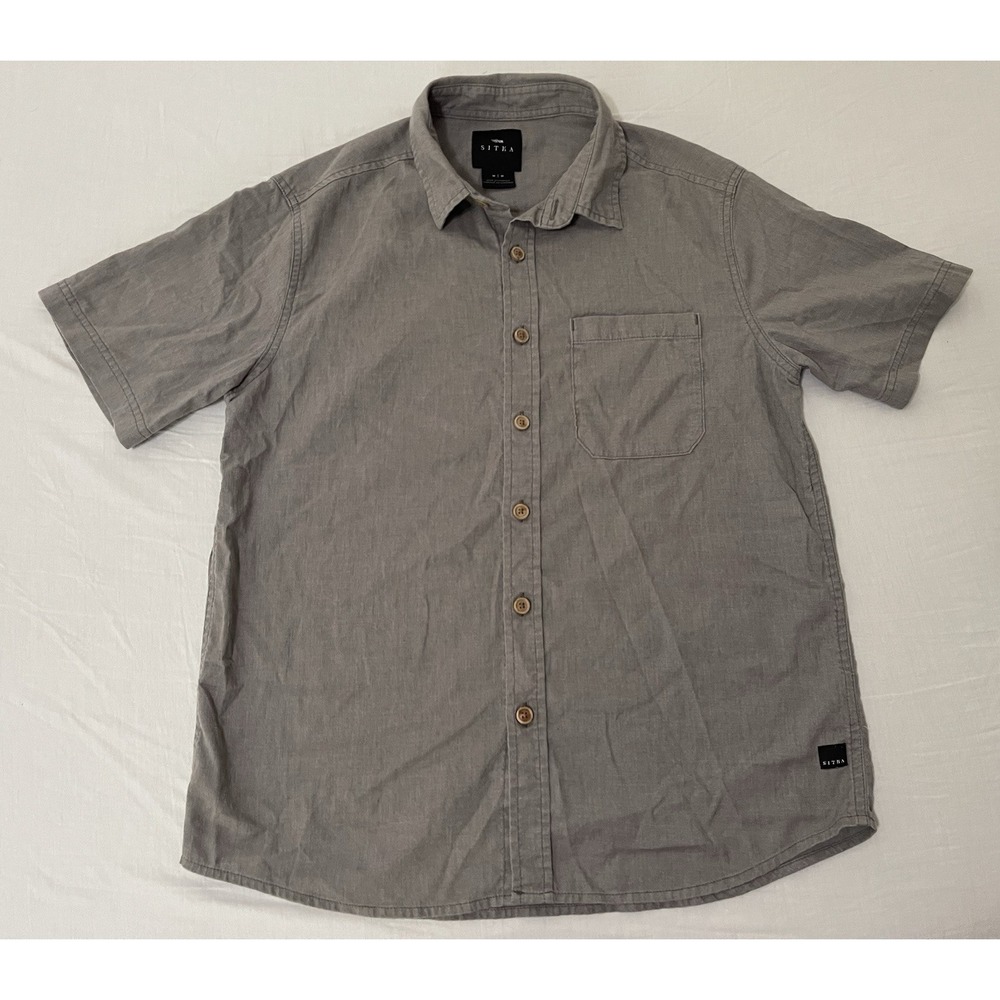 Sitka Shirt Mens M Gray Short Sleeve Button Up Hemp Blend Stretch Casual
